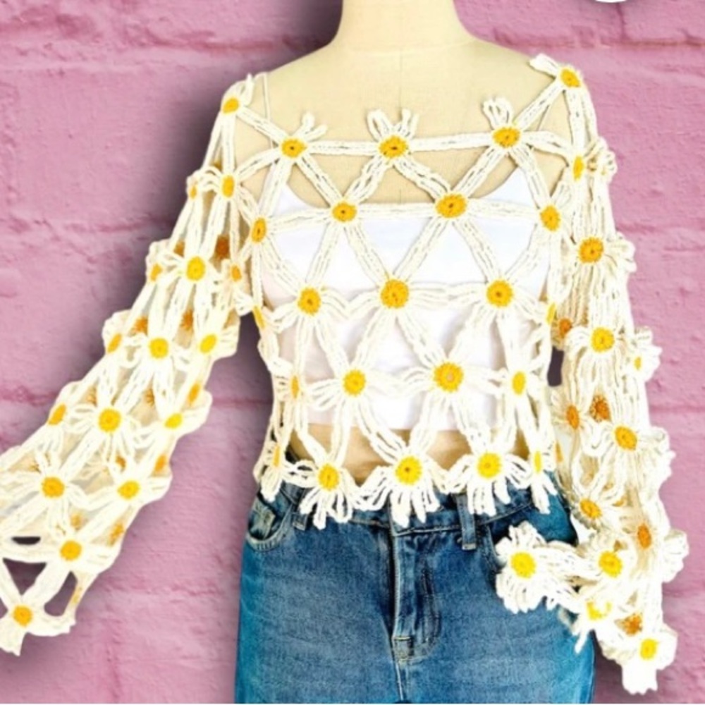 New handmade crochet bell sleeve sweater